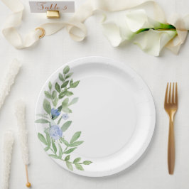 Plato De Papel Placa de ducha Floral de casamiento azul