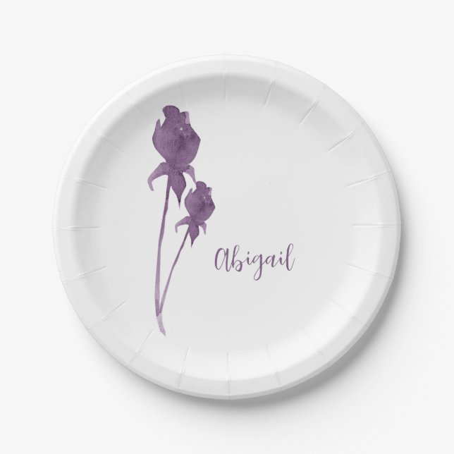 Plato De Papel Placa de ducha personalizada Purple Flower (Anverso)