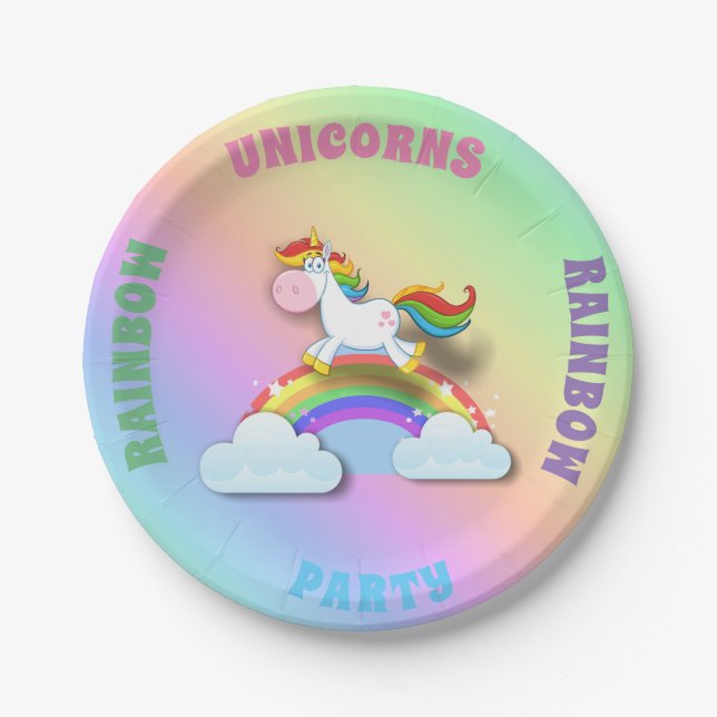 Plato De Papel Placa de Fiesta arcoiris de Unicornio (Anverso)
