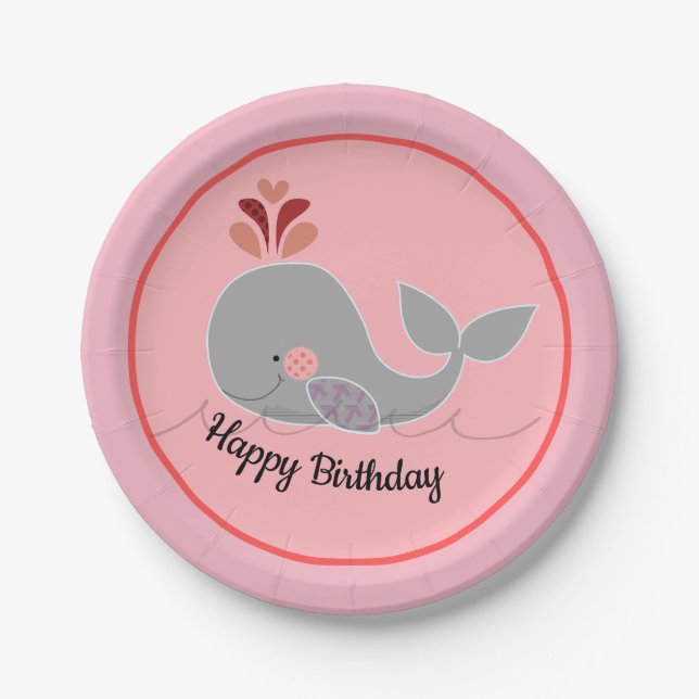 Plato De Papel Placa de fiesta de cumpleaños de ballena marina ro (Anverso)