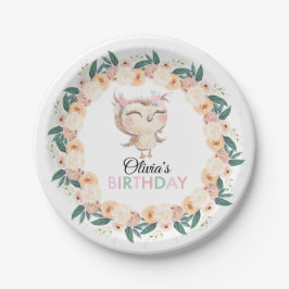 Plato De Papel Placa de fiesta de cumpleaños de Peachy Owl