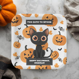 Plato De Papel Placa de fiesta de Halloween - Gato negro lindo pe