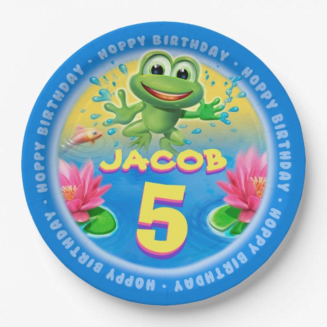 Plato De Papel Placa de fiesta de papel personalizar de rana de 9 (Anverso)