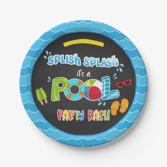 Plato De Papel Placa de Fiesta de piscina - Boy BL (Anverso)