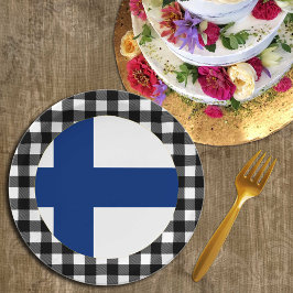 Plato De Papel Placa de Finlandia, plancha de búfalo y bandera fi
