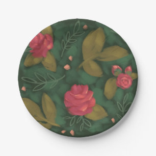 Plato De Papel Placa de flor verde y rosa profundo