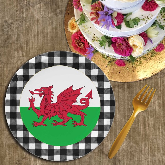 Plato De Papel Placa de Gales, manta de búfalo y bandera galesa (Subido por el creador)