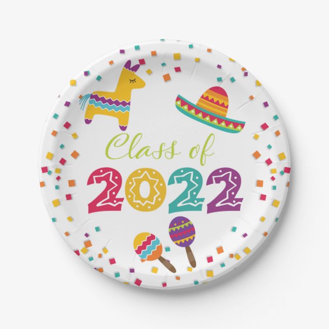 Plato De Papel Placa de graduación de Fiesta - Sombrero (Blanco) (Anverso)