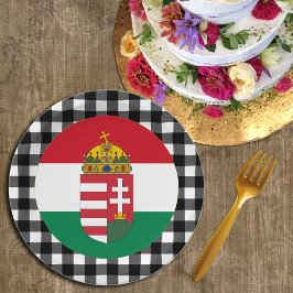 Plato De Papel Placa de Hungría, plancha de búfalo y bandera húng