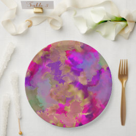 Plato De Papel Placa de impresión de tinta rosa, violeta, verde y
