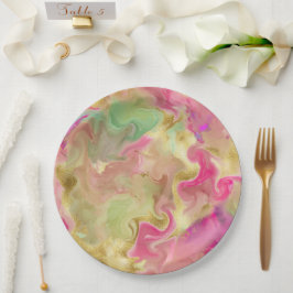 Plato De Papel Placa de impresión rosa, dorada, de tinta de mármo