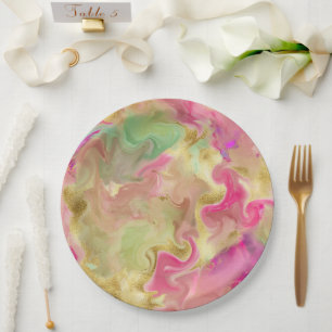 Plato De Papel Placa de impresión rosa, dorada, de tinta de mármo