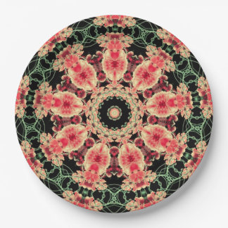 Plato De Papel Placa de Kaleidoscopio Verde Rosa y Oscuro