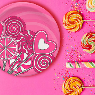 Plato De Papel Placa de lollipop rosa