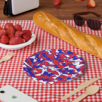 Plato De Papel Placa de mariposa roja, blanca y azul para picnic