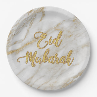 Plato De Papel Placa de mármol 9" del oro 2 de Eid