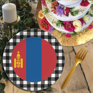 Plato De Papel Placa de Mongolia, manta de búfalo y bandera de Mo