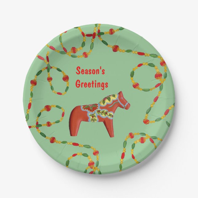 Plato De Papel Placa de Navidades de caballos de Dala (Anverso)