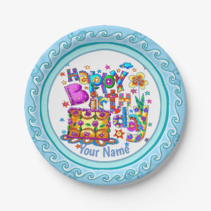 Plato De Papel Placa de nombre personalizada Happy Birday Cake
