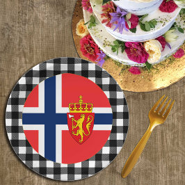 Plato De Papel Placa de Noruega, plancha de búfalo y bandera noru