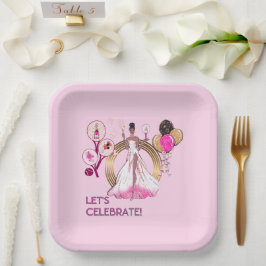 PLATO DE PAPEL PLACA DE PADEL: DIVINA PADEL CELEBRACIÓN ROSA BRIL