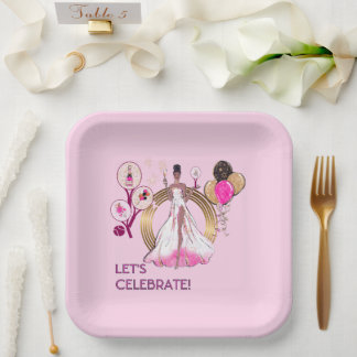 PLATO DE PAPEL PLACA DE PADEL: DIVINA PADEL CELEBRACIÓN ROSA BRIL