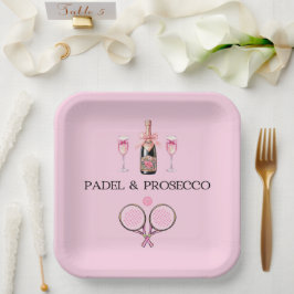 PLATO DE PAPEL PLACA DE PADEL: PADEL & PROSECCO CLÁSICO ROSA/NEGR
