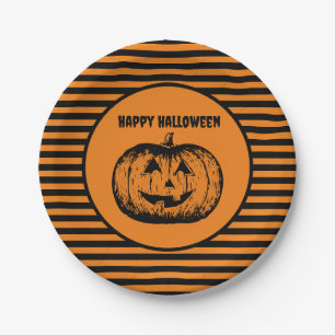 Plato De Papel Placa de papel a rayas de calabaza de calabaza de