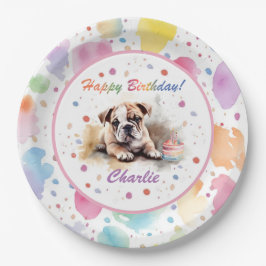 Plato De Papel Placa de papel acuarela de bulldog