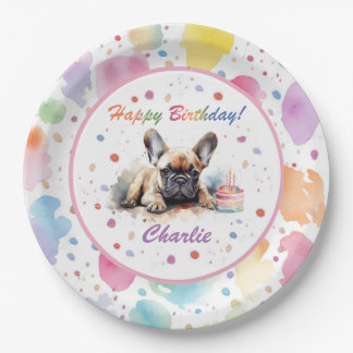 Plato De Papel Placa de papel acuarela de Bulldog francés