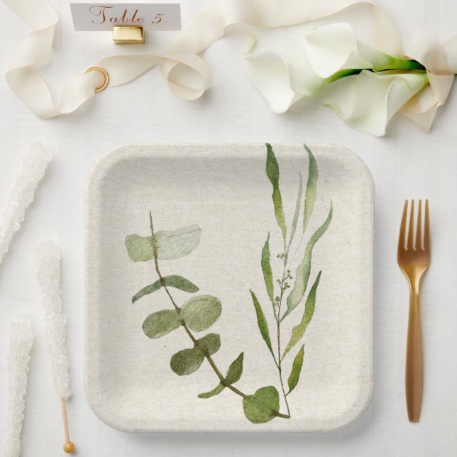 Plato De Papel Placa de papel acuático de hoja verde (Boda)