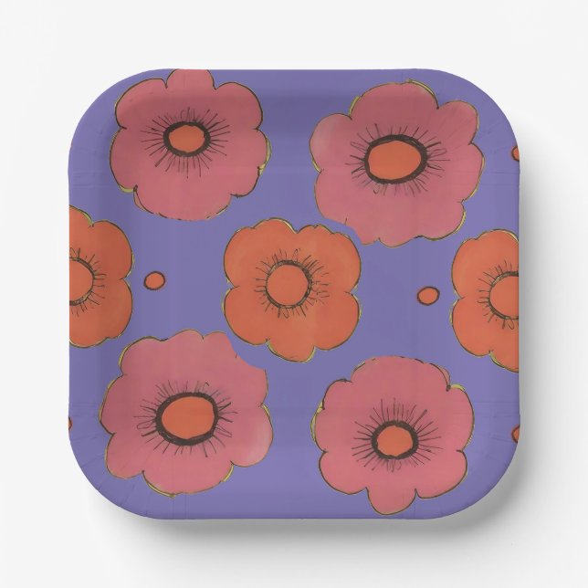 Plato De Papel Placa de papel Afro Poppies (Anverso)