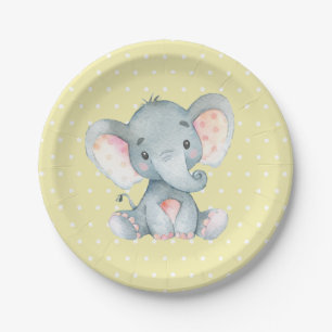 Plato De Papel Placa de papel amarillo elefante Baby Shower