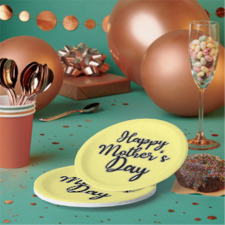 Plato De Papel Placa de papel amarillo Feliz Día de la Madre