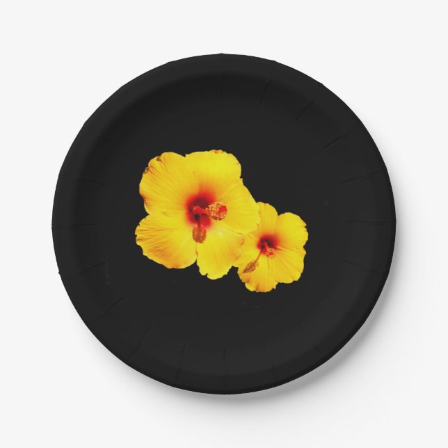 Plato De Papel Placa de papel amarillo hibiscus (Anverso)