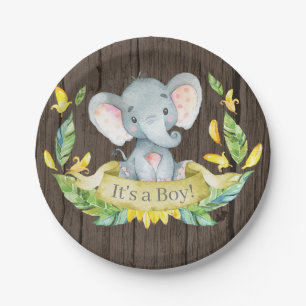 Plato De Papel Placa de papel amarillo para elefante Baby Shower 