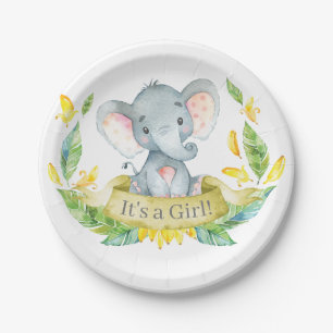 Plato De Papel Placa de papel amarillo para elefante Baby Shower 