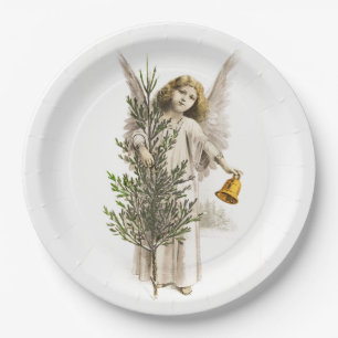 PLATO DE PAPEL PLACA DE PAPEL : ANGEL DE NAVIDAD DE VINTAGE