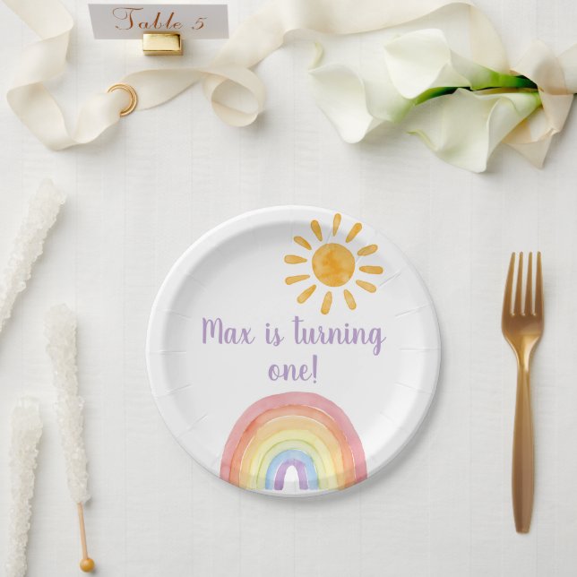 Plato De Papel Placa De Papel Arcoiris Y Arcoiris Boho (Boda)