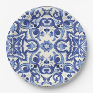 Plato De Papel Placa de papel azul de la Dolce vita italiana mode