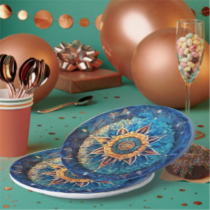 Plato De Papel placa de papel azul de mandala