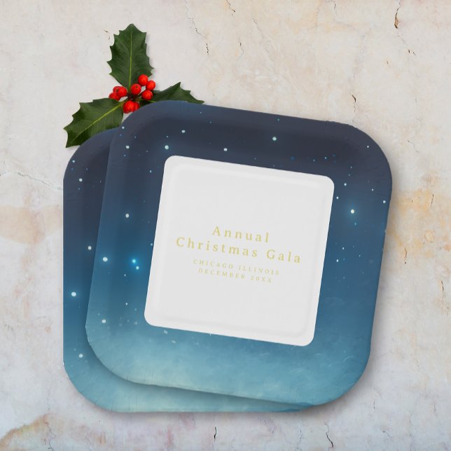 Plato De Papel Placa de papel azul de vacaciones para navidades (Christmas Holiday Blue Paper Plate (multiple shown))