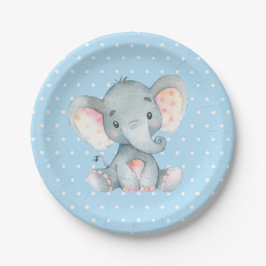 Plato De Papel Placa de papel azul para elefante de niño Baby Sho