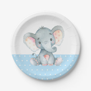 Plato De Papel Placa de papel azul para elefante de niño Baby Sho