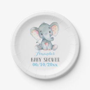 Plato De Papel Placa de papel azul para elefante de niño Baby Sho