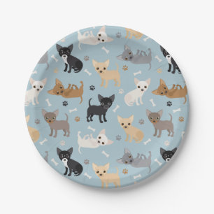Plato De Papel Placa de papel azul para huesos y patas de Chihuah