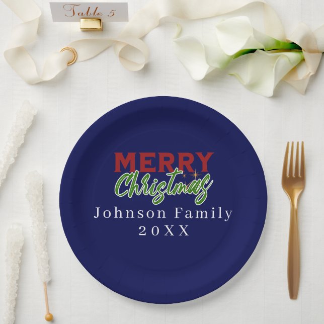 Plato De Papel Placa de papel azul para Navidades de familia pers (Boda)