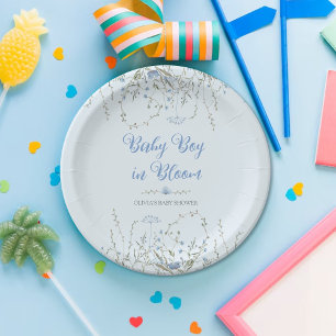 Plato De Papel Placa de papel azul Wildflower Boho Baby Shower Bo