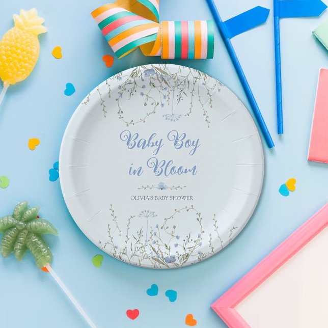 Plato De Papel Placa de papel azul Wildflower Boho Baby Shower Bo (Subido por el creador)