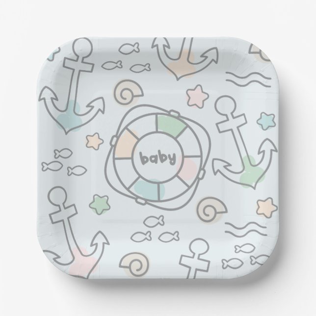 Plato De Papel Placa de papel Baby Ahoy (Anverso)